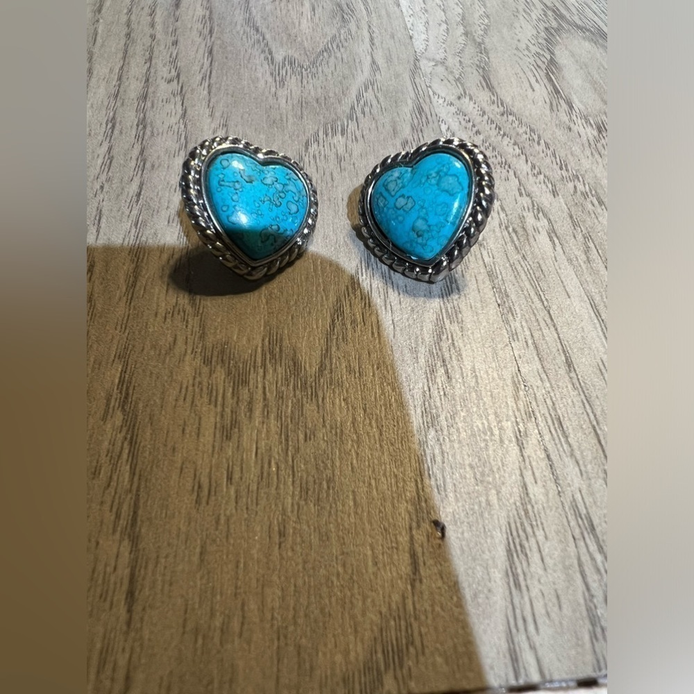 Vintage Heart Shaped Turquoise Pierced Earrings
